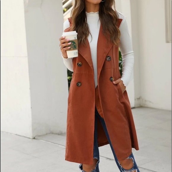 SHEIN Jackets & Blazers - SHEIN Rust Sleeveless Coat Double Breasted NWOT